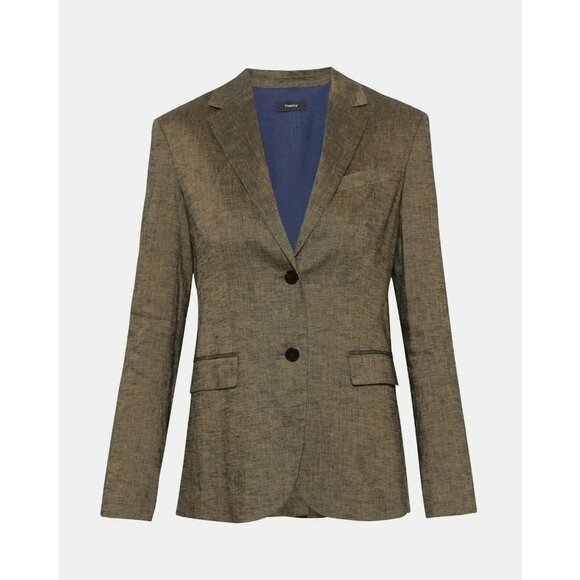 Theory Classic Blazer in Textured Linen Beige Clay